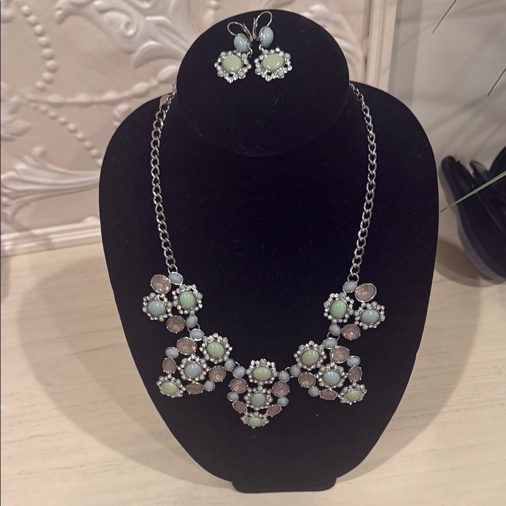 Lia Sophia Green and Pink Statement Necklace
